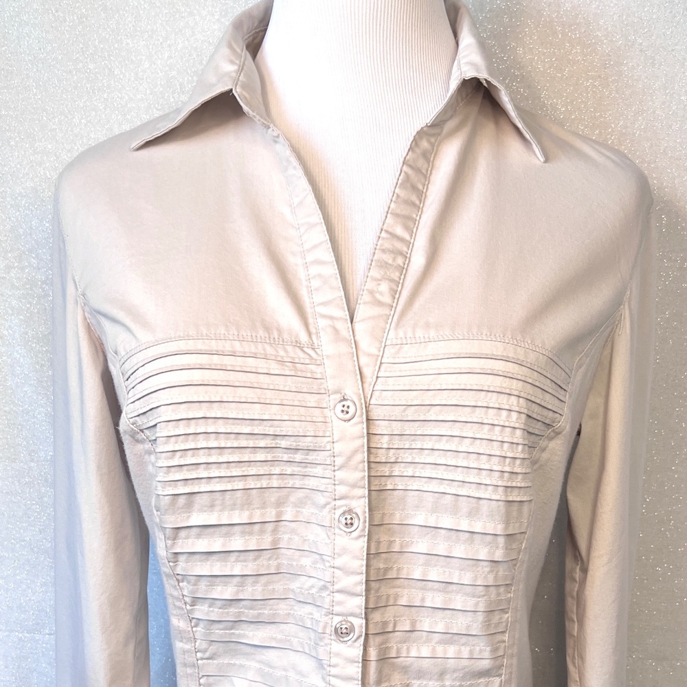 Off white button down long sleeve shirt with collar
